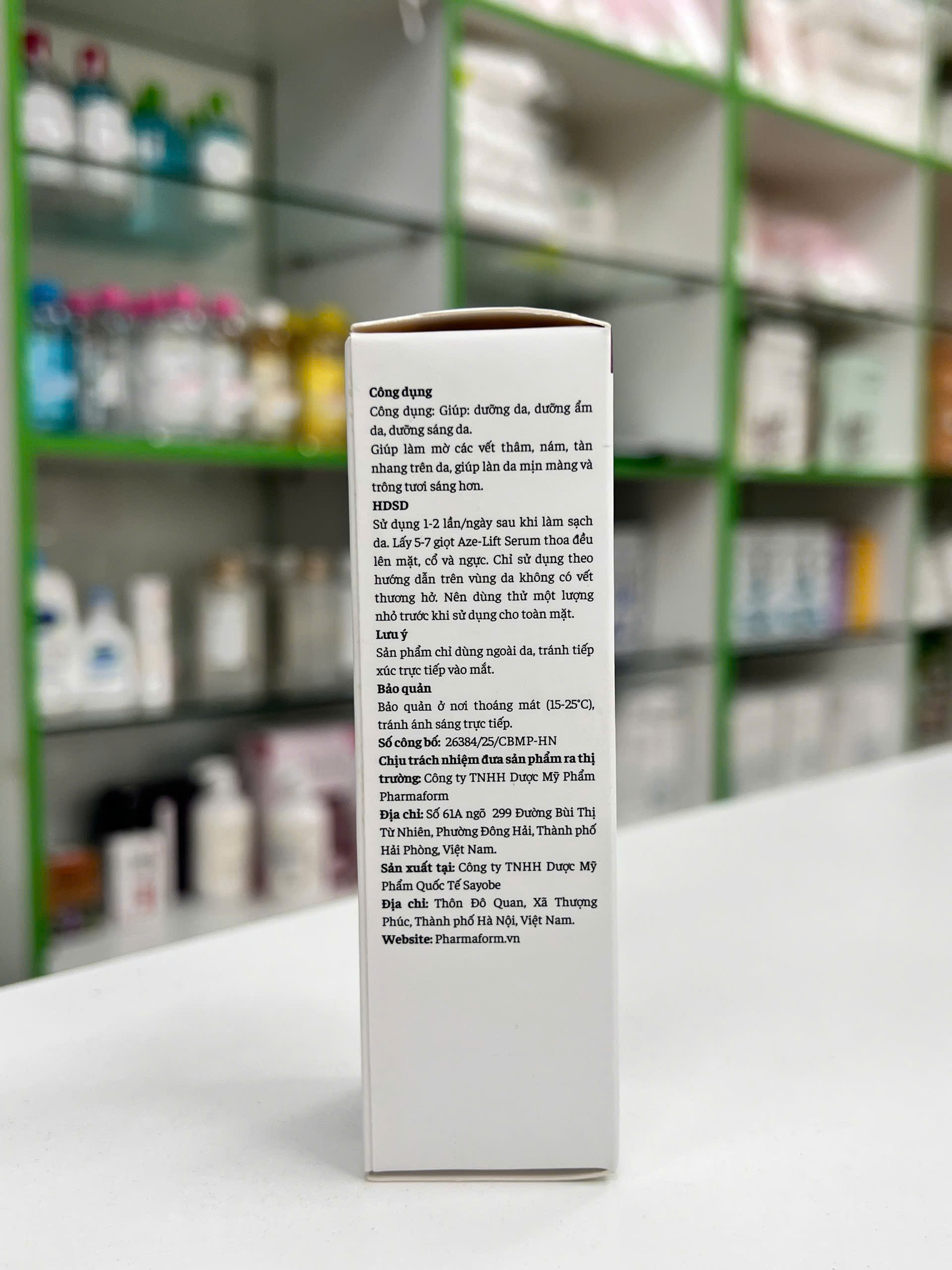 Serum Pharmaform Aze-Lift — thiết kế và bao bì sản phẩm